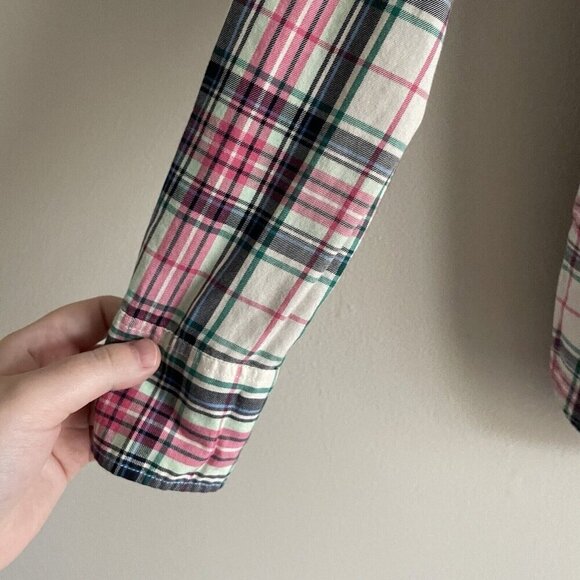 J.Crew Women 00 Mint Strawberry Plaid Cotton Preppy Button Front Boy Shirt - Picture 4 of 11